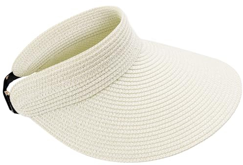 MK MATT KEELY Sonnenhut Damen Foldable Strohhut Visor Cap Einfarbig Sommer Strandhut mit Breiter Krempe,Weiß