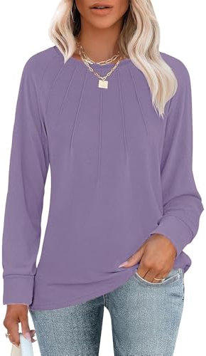 WNEEDU Felpa da Donna Manica Lunga Girocollo Top Pullover Allentato Casual Autunno Inverno Top a Manica Lunga Maglione Viola M