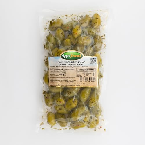 Olive “Bella di Cerignola” speziate al peperoncino Gigante, conf. da 400 g