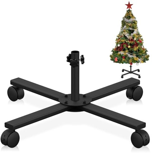 Christmas Tree Stand for Artificial Tree, Replacement Xmas Tree Stand Base with Universal Wheel for 90 to 180cm Artificial Trees, Fits Tree 1.2-2.2cm Pole, Black