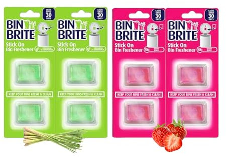 Bin Brite Stick On Bin Fresheners, Berry Blast and Citronella Scents, Pack of 4 x 2– Odor Eliminator for Trash Bins