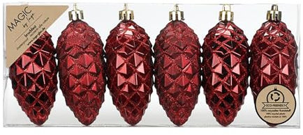 Inge-glas Christbaumschmuck Zapfen 9cm Kunststoff 8er Set - matt & glänzend mit Glitzer - bruchsichere Christbaumkugeln für Weihnachtsbaum - Weihnachtskugeln & Weihnachtsbaumschmuck - Morello Cherry