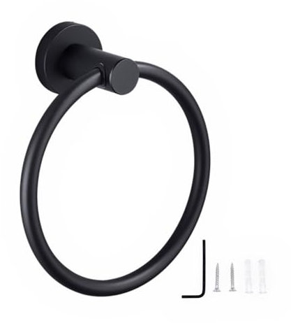 JZK Porte-serviettes mural noir mat de 16 cm, porte-serviettes rond moderne en acier inoxydable, anneau porte-serviettes élégant pour salle de bain, WC