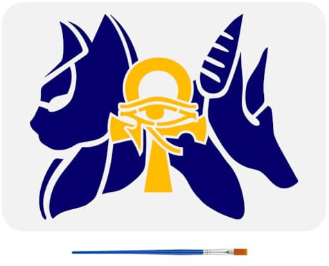 FINGERINSPIRE Schablone Mit Ägyptischem Ankh Symbol Mit 1 Kunststoff Pinsel 21x29.7cm Große Schablone Mit Dem Auge Des Horus Schablone Mit Katzenmotiv Schablone Mit Ägyptischem Zeichenmuster