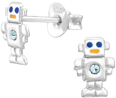 Monkimau Roboter Kinder Ohrringe | 925 Silber | Mädchen Ohrstecker Schmuck | Hypoallergen & Nickelfrei | Kinderohrringe Geschenkidee