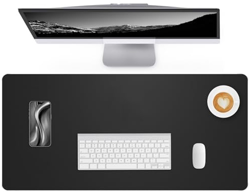 Lllunimon Cuero Almohadilla de Mesa para el ratón Desk Pad Large Mouse Pad Mat Antideslizante Tabla Computadora Portátil Bloque de escritura Oficinas y Familias (Negro, 80x40cm)