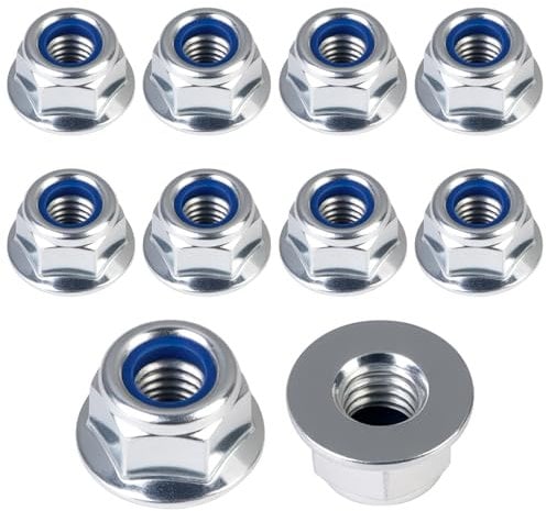 10Pcs M8 Nyloc Hex Nuts, 8mm Self Locking Nylon Nut Stainless Steel Hex Lock Nuts M8 Flanged Nylon Insert Thread Hexagon Nutstones for Bolts Screws