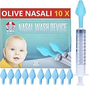Olive Nasali per Lavaggi Neonato, Punte per Siringa Nasale, 10 Beccuccio Lavaggio Nasale Bambini, Ugelli Ricambio Siringhe Fisiologica, Nasali per Lavaggio Neonato, Blu