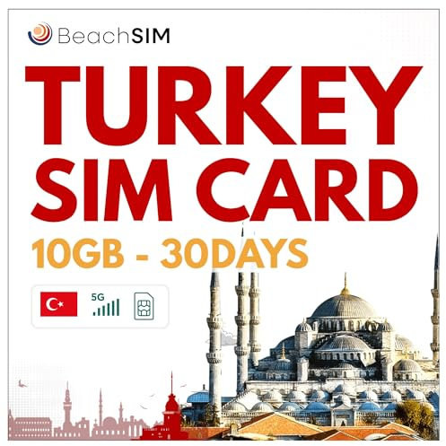 BeachSIM SIM Karte Türkei 30 Tage. 10GB Datenvolumen mit 4G/5G-Netzen. Prepaid SIM-Karte nur für Daten. Schnelle Aktivierung. Einfaches Aufladen. Funktioniert auf iOS- und Android-Geräten.