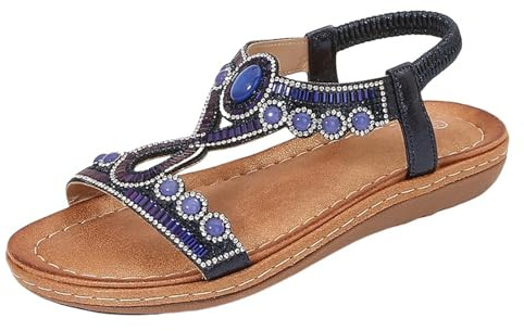 flip-flops mit fußbett damen Sandalen Damen Slingback Orthopädische Sommerschuhe Sommer Boho Style Flache Weichen Sohlen Mit Fussbett Atmungsaktive Peep Toe Sandaletten Hallux Valgus Marine 40