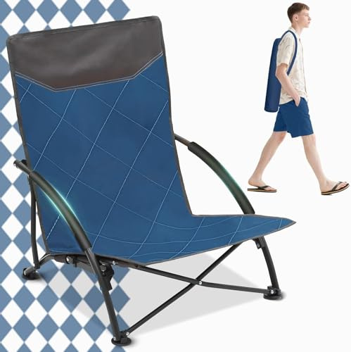 Sekey Strandstuhl Klappbar Leicht Campingstuhl mit Niedrigen Stuhlbeinen und Gepolsterte Armlehnen faltbar Bis 150KG Outdoor-Stuhl für Camping, Strand, Angeln, Garten