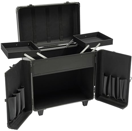 Mobile Fußpflegekoffer Höhe 91cm Große Kapazität Fußpflege Trolley Kosmetikkoffer Multikoffer mit 2 Trays,Fächer und Taschen,professioneller Make-up Koffer für Reise, Friseure (Schwarz)