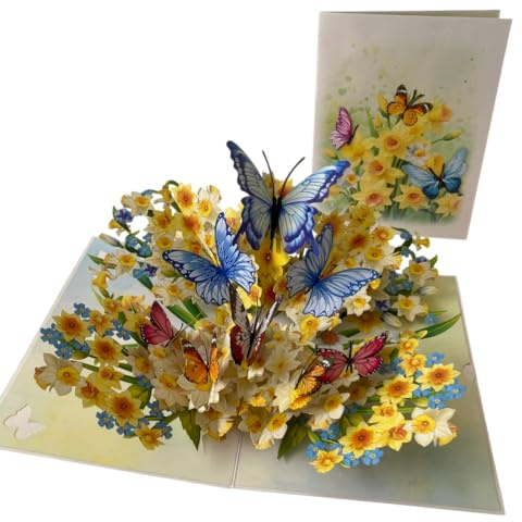 3D Pop Up Greeting Card with Daffoldil and Butterfly for Birthday, Get Well or Any Occasion by Devine Cards, Blank Inside