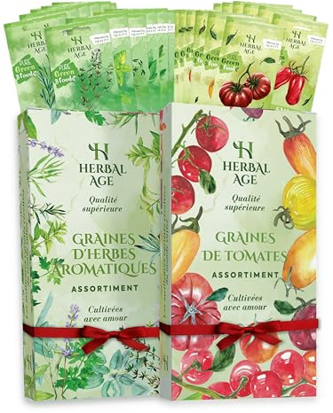 26 Variétés de Plantes Jardin – Kit 9.200 Graines d'Herbes Aromatiques et d'Tomates: Persil, Cerise, Basilic – Idee Cadeau Pour Femme, Homme, Enfant – Jardinage Potager Interieur & Exterieur
