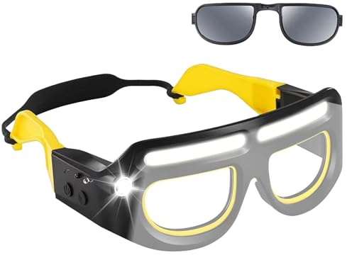 Genérico Gafas LED,5 Modos Linterna Frontal Recargable - Gafas Linterna LED para Exteriores con Lámpara Frontal - para Correr, Pescar, Senderismo, Mochilero, Trabajo, Adultos y Viajero