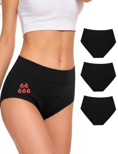 Briyat Culotte Menstruelle Femme Taille Haute avec Dos Entièrement Couvrant | S-3XL Slip Femme Coton, Culotte Anti Fuite, Zone Absorbante Multicouche Pour Jour Et Nuit, 95 % Coton Et 5 % Élasthanne