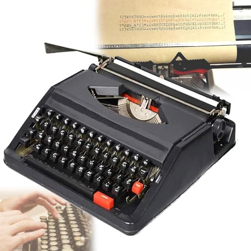 Vintage Schreibmaschine, traditionelle tragbare manuelle Schreibmaschine mit Tragetasche, gut lesbare Handschrift/flexible Tasten, tragbar und einfach zu bedienen,B