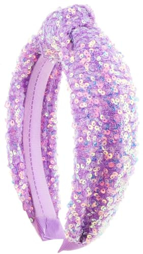 Knotted Headbands for Women Girls - Sequin Knot Head Bands for Kids, Sparkly Headband, Sparkle Beaded Hair Band Accessories, Easter Basket Fillers Stocking Stuffers (Purple)