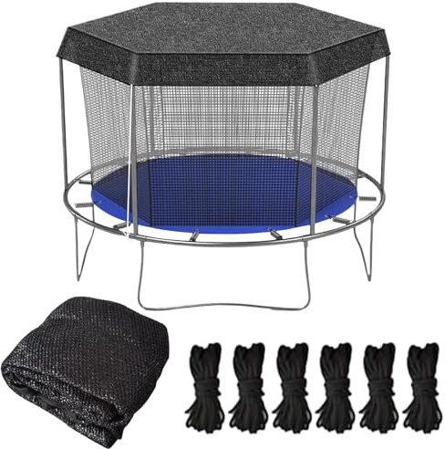 Kawiithn Housse d'ombrage de Trampoline, Ø183-427cm Toit Pare-Soleil pour Trampoline 6/8 Poteaux avec Cordes, Anti-UV & imperméable, Anti-poussière, Accessoires Trampolin pour Extérieur