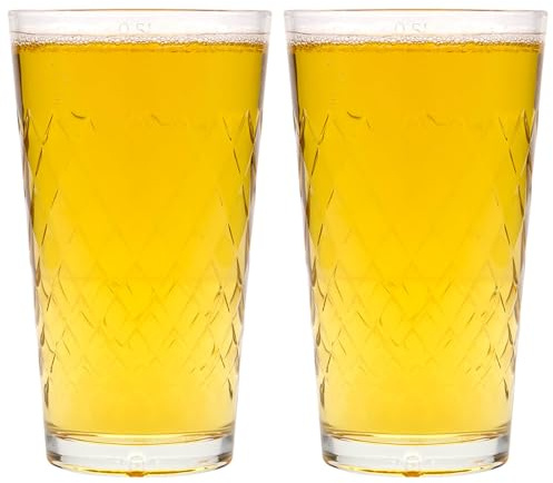 Flaschenland 500 ml Trinkglas Rautenmuster 2er Set aus robustem Klarglas für Apfelwein und Longdrinks