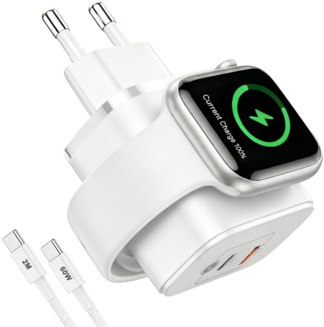 Ladegerät für Apple Watch, 3-in-1 USB C iPhone Ladegerät Schnellladegerät | 20W USB C Netzteil mit 2M USB C Kabel für Apple Watch Series 11/10/9/8/7/Ultra/SE, iPhone 17/16/15 Pro Max, iPad/Airpods