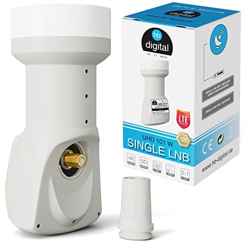 hb-digital Single LNB (Test SEHR GUT *) LNC Kopf 1 Teilnehmer Direkt LTE Protected Satelliten Digital Sat Full HD TV 3D 4K UHD Kontakte vergoldet Wetterschutz Weiß White