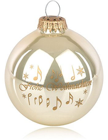 mugesh Weihnachtskugel Frohe Weihnachten 8 cm - Schönes Geschenk für Musiker Elfenbein