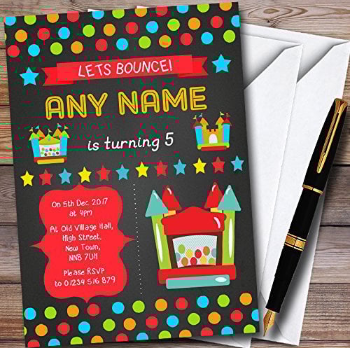 Childrens's Kids Party Invites Spotty Chalk Bouncy Castle Personalised Childrens's Kids Birthday Party Invitations with Envelopes - Any Custom Text for Any Occasion