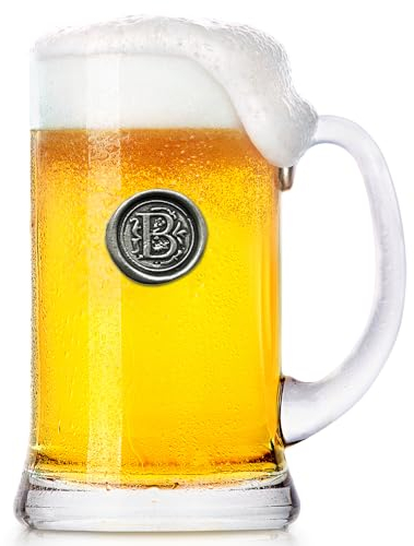 English Pewter Company 1 Pint Monogram Initial Beer Mug Glass Tankard - Personalised with Your Choice of Initial (B) [MON002]