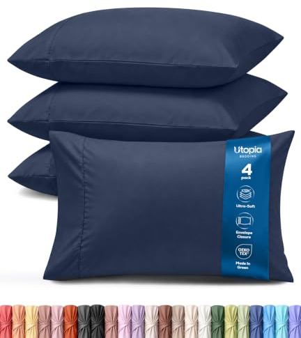 Utopia Bedding King-Kissenbezüge – 4er-Pack – Hotelverschluss – weicher, gebürsteter Mikrofaserstoff – schrumpf- und farbecht, Kissenbezüge, Kingsize, 20 X 40 Inches (Marineblau)