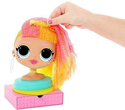 L.O.L. Surprise!, O.M.G. Styling Head Neonlicious – Frisierkopf mit 30 Überraschungen, Styling-Erweiterungen, Zubehör, praktische Aufbewahrung, Wasser-Überraschungsfunktion, Spielzeug für Kinder ab 3