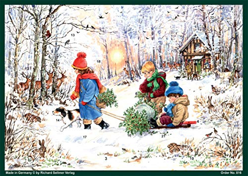 Adventskalender/Weihnachtskalender auf Papier für Kinder und Erwachsene Schneefreuden im Wald