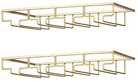 FOMANSH Weinglashalter unter dem Schrank, Gläserhalterung für Weingläser Stielgläser, hängender Weinglasregal aus Metall, Gläser-Aufbewahrung für Küche, Bar und Restaurant, Gold