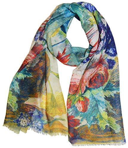 XXL Langer Schal mit Gemälde Motiv Kunstdruck Malerei Vincent van Gogh/Claude Monet/Gustav Klimt Halstuch Tücher Stola Umschlagtuch Schals (Flowers)