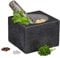 Relaxdays Mörser mit Stößel, Granit, poliert, für Gewürze & Kräuter, 500 ml, Steinmörser BxT: 14,5 x 14,5 cm, dunkelgrau