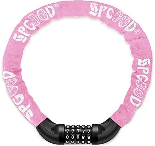 SPGOOD Chaîne Antivol Vélo à Code (14 Couleurs) Cadenas à Vélo avec 5 Chiffres Mot de Passe pour vélo, Moto, Porte, Portail(Rose Clair)
