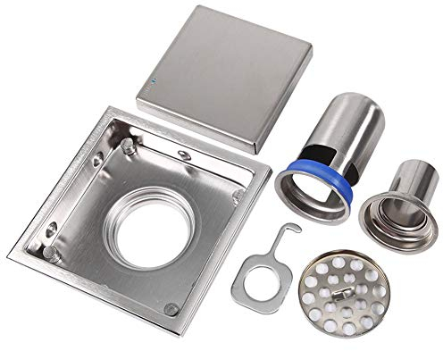GOTOTOP Abfluss Sieb Quadratische Fliesen Einsatz Edelstahl Quadrat Badezimmer Dusche Bodenzubehör WC Küche (4,33 x 4,33 Zoll)