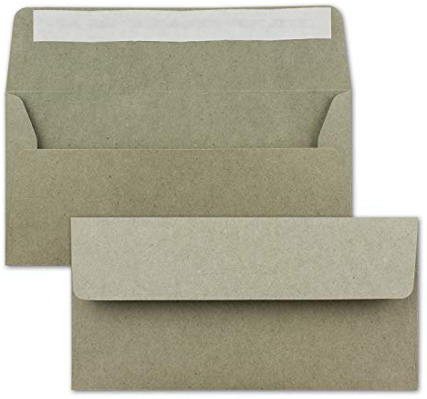 75x Kraftpapier Umschläge DIN Lang - Grau ÖKO - Haftklebung 11 x 22 cm - 120 g/m² breite Lasche - Vintage Kuverts - von NEUSER PAPIER