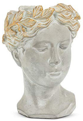 Abbott Collection Aphrodite Head Planter - Medium Indoor & Outdoor Pflanztopf - Skurrile Frau Statue Kopf Pflanzer für Blumen und Sukkulenten (8,5 Zoll, Grau/Gold)