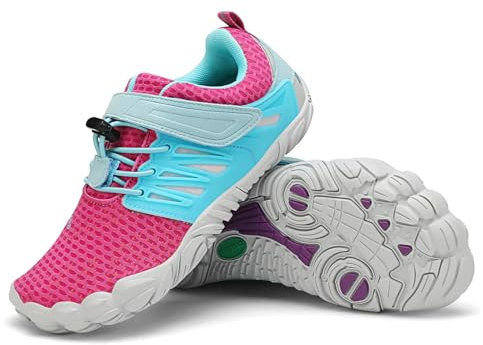 SAGUARO Zapatillas Barefoot Niña Niños Zapatillas Minimalista Antideslizante Barefoot Calzado Minimalista Zapatillas de Trail Running para Zero Drop Soles Rosa roja,Gr.26