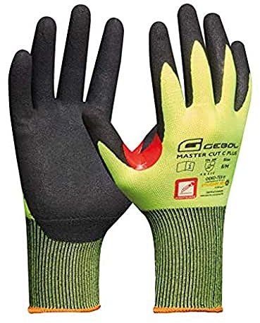 Gebol Master Cut C Plus, Arbeitshandschuhe aus Nitril, Schnittschutzhandschuhe mit verstärktem Daumen-Zeigefinger-Bereich, Unisex Nitrilhandschuhe, Schutz vor Öl & Nässe, Gr. XXL (Gr.11) Neon Gelb