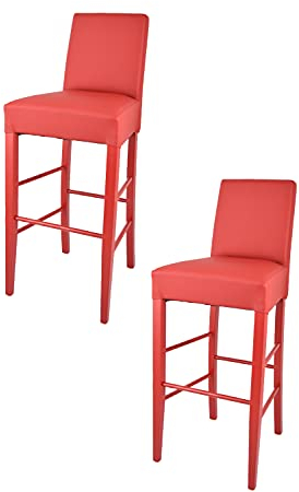 t m c s Tommychairs - 2er Set Moderne Barhocker Luisa, robuste Struktur aus lackiertem Buchenholz Farbe Rot, gepolstert und mit Kunstleder in der Farbe Rot bezogen