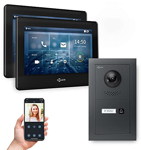 Goliath Hybrid | 2-Draht | Full-HD Video Türsprechanlage | App | 1-Fam | 2 x Full-Touchscreen 7 | Aluminium Unterputz Türstation | + Blanko Modul | 180° Ultra-Weitwinkel | AV-BUS-660