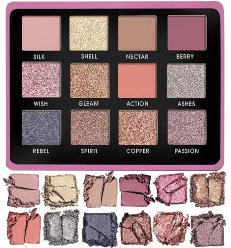 Palette Ombretti Nude Rosa Neutri - 12 Colori Brillanti e Opachi Altamente Pigmentati per Trucchi Ombretto Occhi Natural - Make Up Palette Ombretti Professionali Formato Viaggio Con Specchio