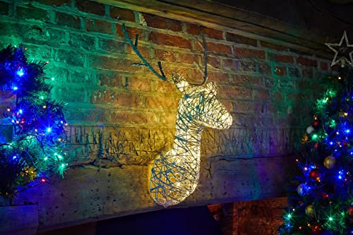 pille gartenwelt XL Wandschmuck Deko Figur Hirschkopf beleuchtet mit LED-Beleuchtung und 4-h-Timer | 20 warmweiße LED | 69 cm hoch
