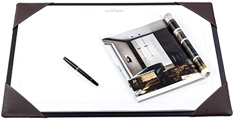 DELMON VARONE - Personalisierbare Schreibtischunterlage mit 4 Ecken aus Leder braun & DIN A2 Abreiß-Schreibblock - Rutschfeste Schreibunterlage inkl. Notizblock - Schreibtisch-Unterlage 65 x 45 cm