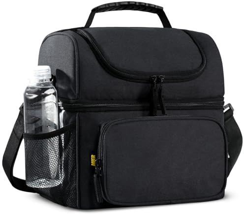 MIER Isolierte Lunchbox für Herren, große Lunchtasche, Kühltasche für | Doppeltes Isolierfach; Lunchbox für Erwachsene für Arbeit, Picknick, Reisen; verstellbarer Schultergurt; auslaufsicher