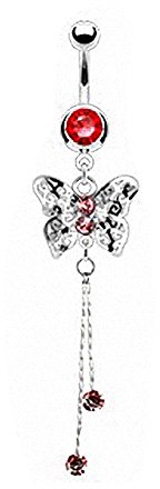 Piercingfaktor Bauchnabelpiercing Chirurgenstahl Bauch Bauchnabel Piercing Banane Stecker Anhänger mit Kristall Schmetterling Silber Rot