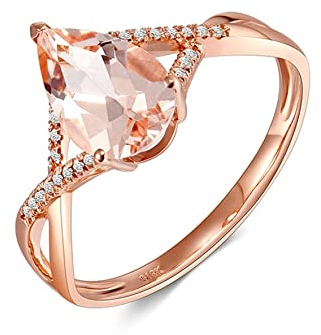 18 Karat (750) Rotgold Ring Gold Damen, Eheringe Silber Schneiden Birne Hell-Pink Morganit Weiß Diamant 1.05ct Ring Größe 54 (17.2)