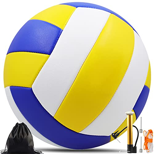 Bibykivn Volleyball,Beachvolleyball,Weicher Touch Volleyball Training für Beach Outdoor Indoor Spiel,Offizieller Größe 5,Artikel mit Rucksack und Pump Mesh Bag (A)